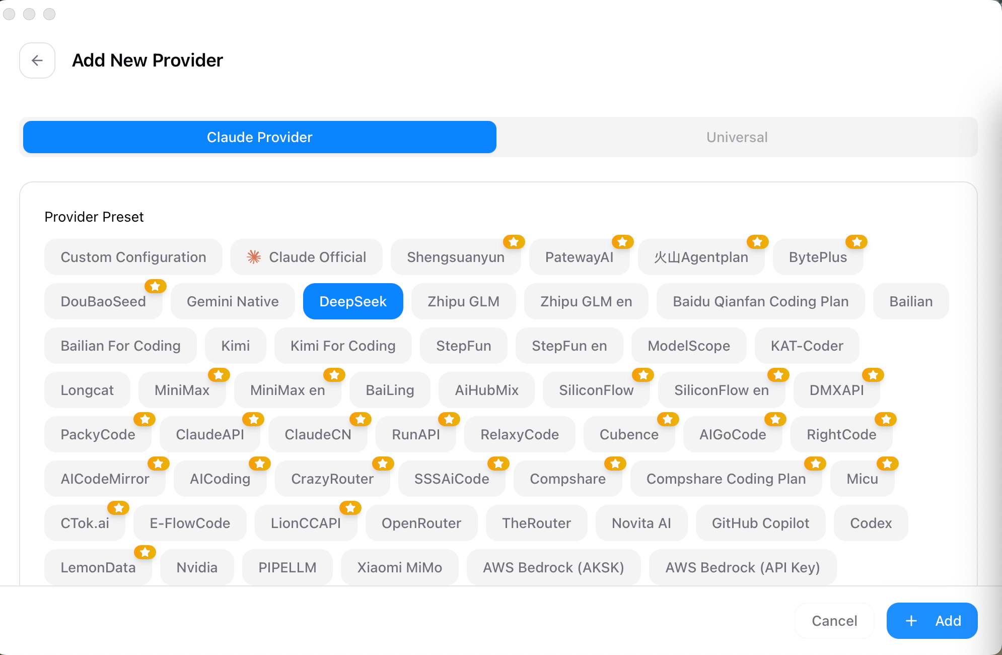 CC Switch provider presets