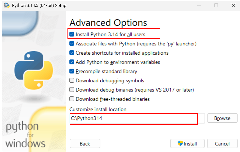Python installer options