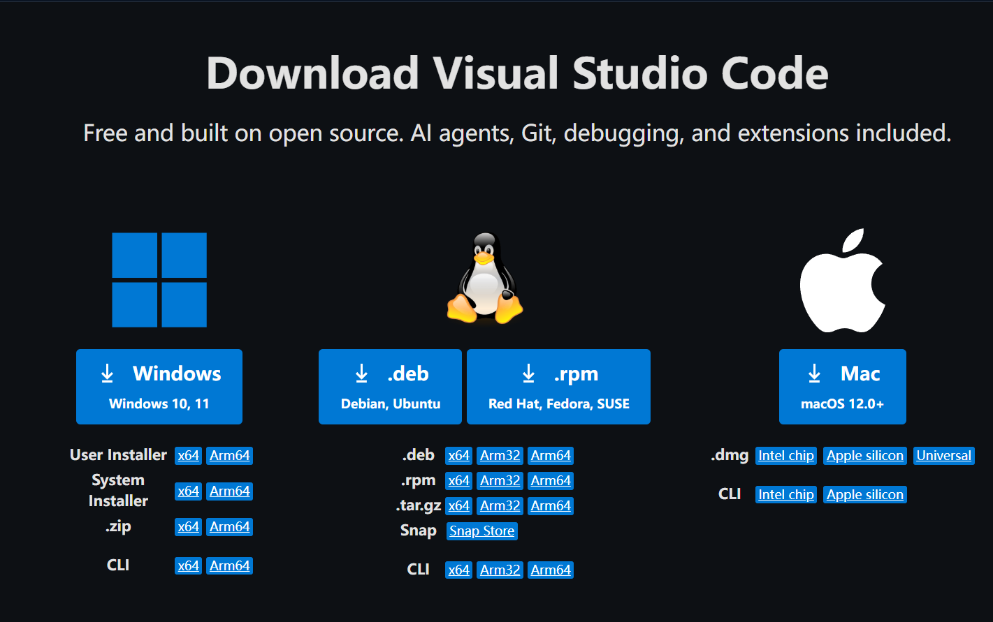 VS Code download page